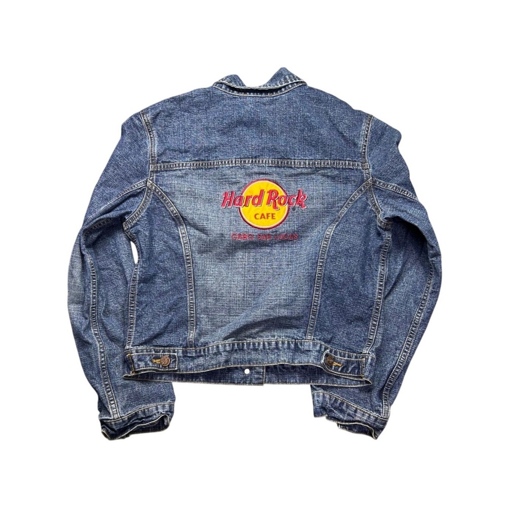 Vintage Hard Rock‎ Cafe Cabo San Lucas Denim Jacket Womens Embroidered Back Logo